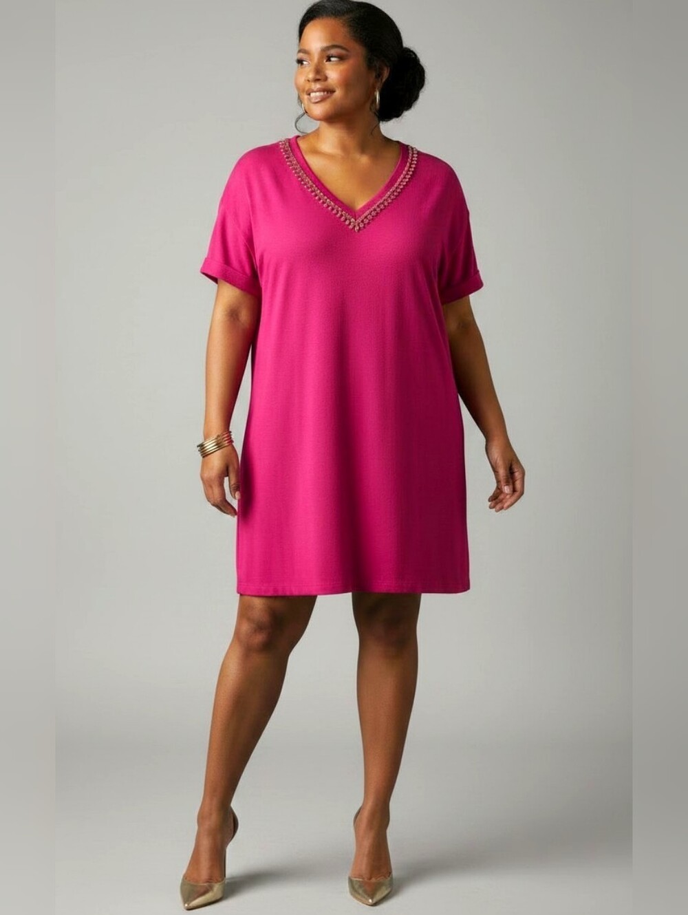 NWT Hutch Pink Shift Dress Rhinestone Neckline Lined Size 2X Event